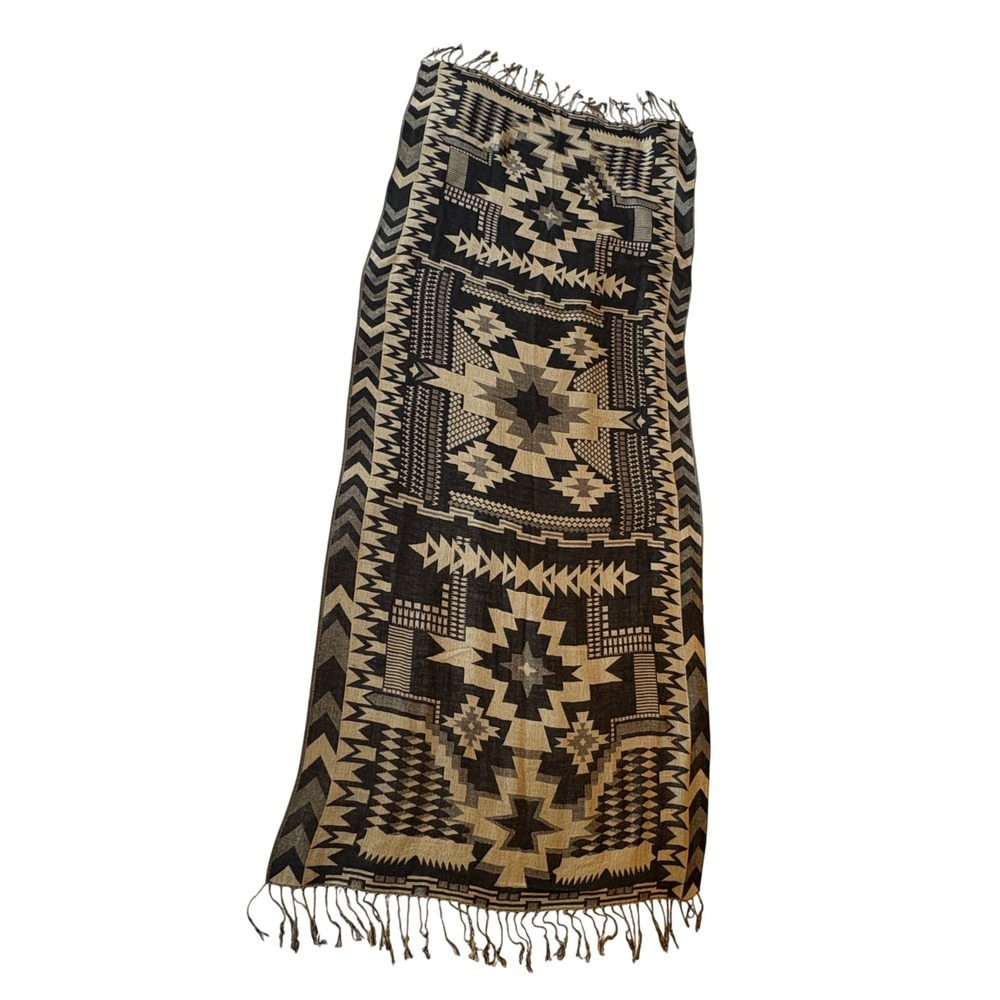 Southwest Tribal Pashmina Scarf Oversized Viscose Aztec Boho Shawl Fringe Wrap